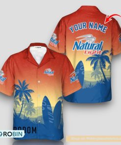 Personalized Natural Light Palm Tree Surfboard Hawaiian Shirt