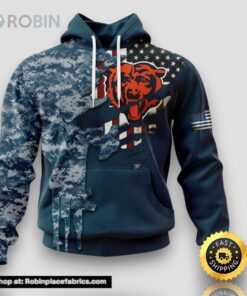 Personalized NFL Chicago Bears Hoodie Special Navy Camouflage Veteran Design 3D Hoodie Unisex Hoodie