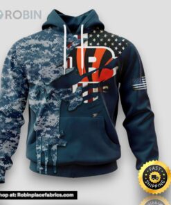 Personalized NFL Cincinnati Bengals Hoodie Special Navy Camouflage Veteran Design 3D Hoodie Unisex Hoodie