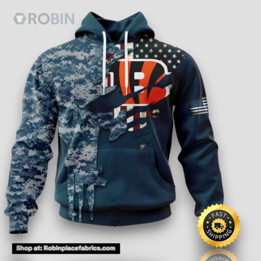 Personalized NFL Cincinnati Bengals Hoodie Special Navy Camouflage Veteran Design 3D Hoodie Unisex Hoodie