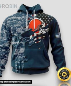 Personalized NFL Cleveland Browns Hoodie Special Navy Camouflage Veteran Design 3D Hoodie Unisex Hoodie