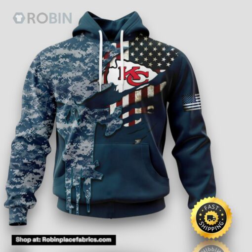 Personalized NFL Kansas City Chiefs Hoodie Special Navy Camouflage Veteran Design 3D Hoodie Unisex Hoodie