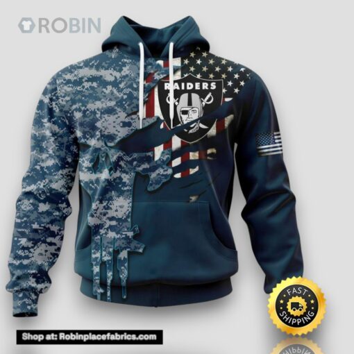 Personalized NFL Las Vegas Raiders Hoodie Special Navy Camouflage Veteran Design 3D Hoodie Unisex Hoodie