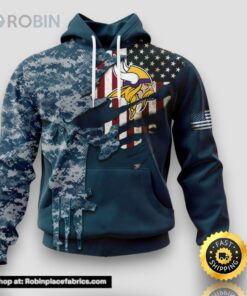 Personalized NFL Minnesota Vikings Hoodie Special Navy Camouflage Veteran Design 3D Hoodie Unisex Hoodie