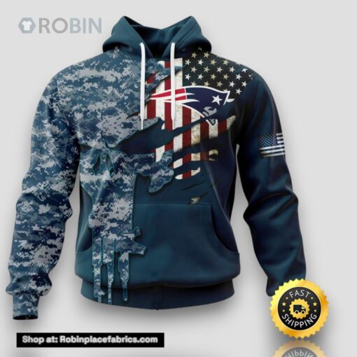 Personalized NFL New England Patriots Hoodie Special Navy Camouflage Veteran Design 3D Hoodie Unisex Hoodie