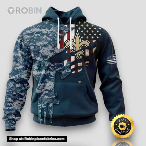 Personalized NFL New Orleans Saints Hoodie Special Navy Camouflage Veteran Design 3D Hoodie Unisex Hoodie