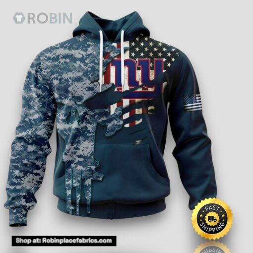 Personalized NFL New York Giants Hoodie Special Navy Camouflage Veteran Design 3D Hoodie Unisex Hoodie
