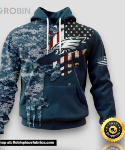 Personalized NFL Philadelphia Eagles Hoodie Special Navy Camouflage Veteran Design 3D Hoodie Unisex Hoodie