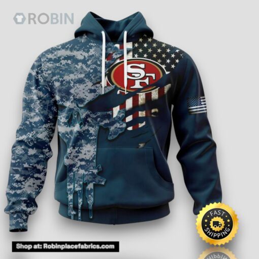 Personalized NFL San Francisco 49ers Hoodie Special Navy Camouflage Veteran Design 3D Hoodie Unisex Hoodie