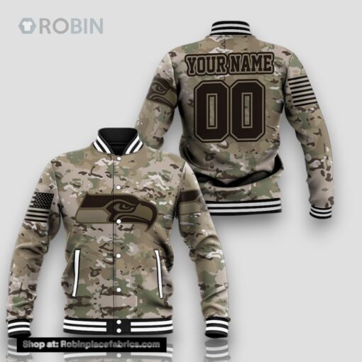 Personalized NFL Seattle Seahawks Baseball Jacket Camouflageuflage Veteran
