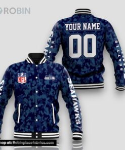 Personalized NFL Seattle Seahawks Blue Baseball Jacket Camouflageuflage Veteran For Fans