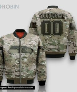 Personalized NFL Seattle Seahawks Bomber Jacket Camouflageuflage Veteran