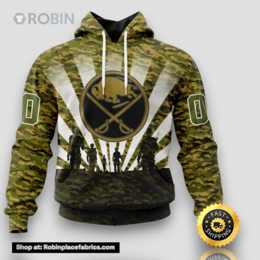 Personalized NHL Buffalo Sabres All Over Print 3D Hoodie Military Camouflage Kits For Veterans Day And Rememberance Day