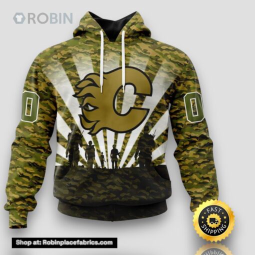 Personalized NHL Calgary Flames All Over Print 3D Hoodie Military Camouflage Kits For Veterans Day And Rememberance Day