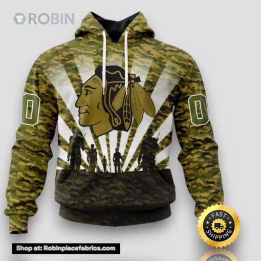 Personalized NHL Chicago Blackhawks All Over Print 3D Hoodie Military Camouflage Kits For Veterans Day And Rememberance Day