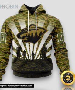 Personalized NHL Minnesota Wild All Over Print 3D Hoodie Military Camouflage Kits For Veterans Day And Rememberance Day