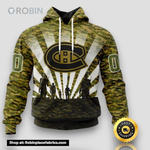 Personalized NHL Montreal Canadiens All Over Print 3D Hoodie Military Camouflage Kits For Veterans Day And Rememberance Day