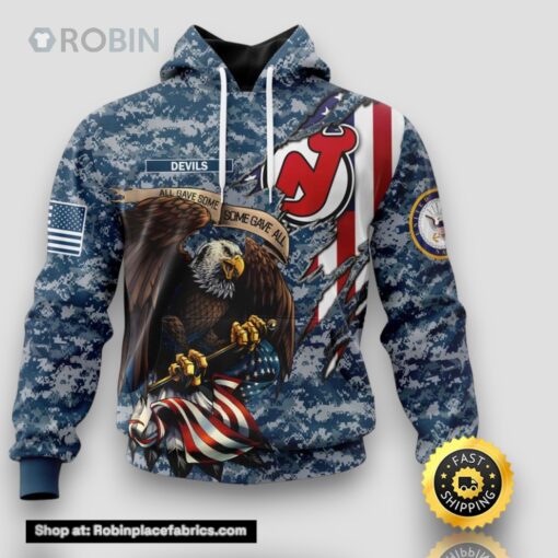 Personalized NHL New Jersey Devils Honor US Navy Veterans All Over Print 3D Hoodie Gift For Veterans Day