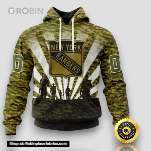 Personalized NHL New York Rangers All Over Print 3D Hoodie Military Camouflage Kits For Veterans Day And Rememberance Day