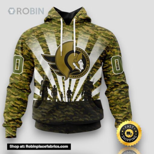 Personalized NHL Ottawa Senators All Over Print 3D Hoodie Military Camouflage Kits For Veterans Day And Rememberance Day