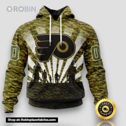 Personalized NHL Philadelphia Flyers All Over Print 3D Hoodie Military Camouflage Kits For Veterans Day And Rememberance Day
