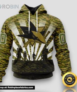 Personalized NHL San Jose Sharks All Over Print 3D Hoodie Military Camouflage Kits For Veterans Day And Rememberance Day