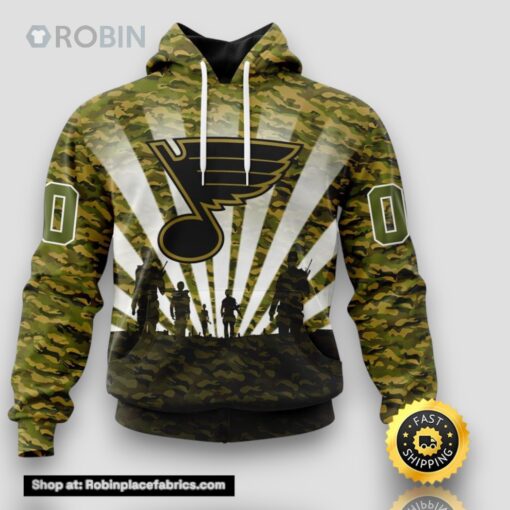 Personalized NHL St. Louis Blues All Over Print 3D Hoodie Military Camouflage Kits For Veterans Day And Rememberance Day