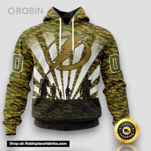 Personalized NHL Tampa Bay Lightning All Over Print 3D Hoodie Military Camouflage Kits For Veterans Day And Rememberance Day