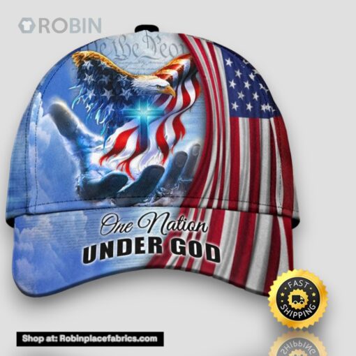 Personalized One Nation Under God Jesus And Eagle All Over Print Baseball Cap A Great Gift For Veterans Day