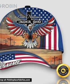 Personalized One Nation Under God Jesus And Eagle BLue All Over Print Baseball Cap A Great Gift For Veterans Day