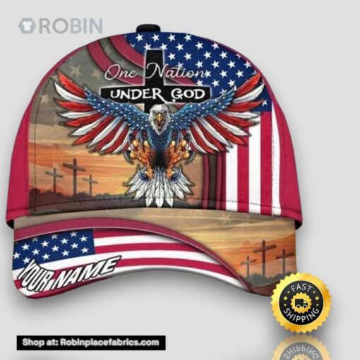 Personalized One Nation Under God Jesus And Eagle Red All Over Print Baseball Cap A Great Gift For Veterans Day