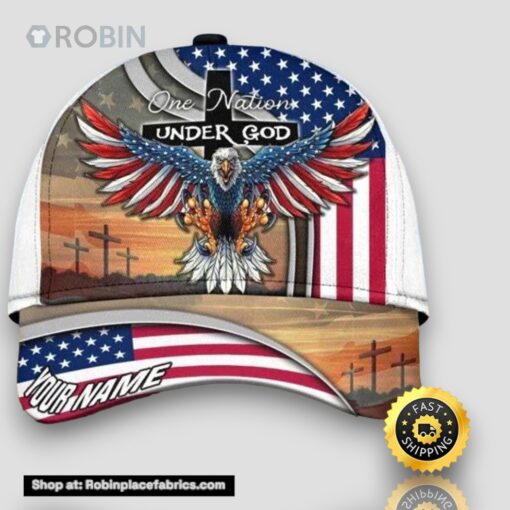 Personalized One Nation Under God Jesus And Eagle White All Over Print Baseball Cap A Great Gift For Veterans Day
