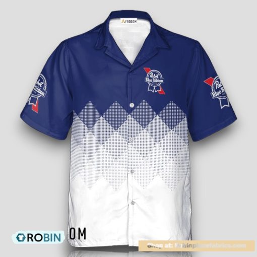 Personalized Pabst Blue Ribbon White And Blue Halftone Hawaiian Shirt