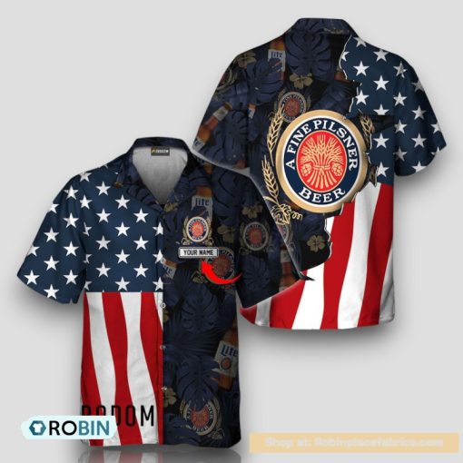 Personalized Tropical Vibes American Flag Miller Lite Hawaiian Shirt