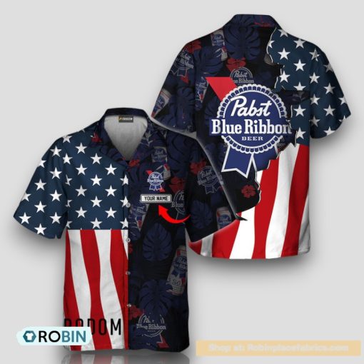 Personalized Tropical Vibes US Flag Pabst Blue Ribbon Hawaiian Shirt