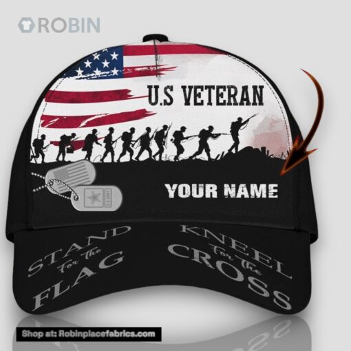 Personalized U.S Veteran Stand For The Flag Kneel For The Cross All Over Print Baseball Cap A Great Gift For Veterans Day