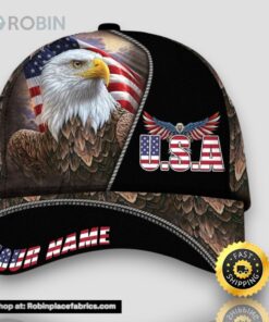 Personalized USA Eagle And American Flag All Over Print Baseball Cap A Great Gift For Veterans Day