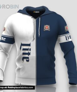 Personalized White and Blue Miller Lite Claw 3D Print Hoodie and Zip up