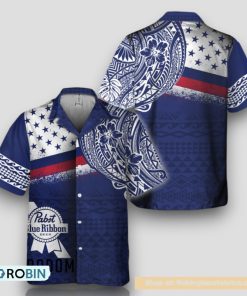 Polynesian Navy Pabst Blue Ribbon Hawaiian Shirt