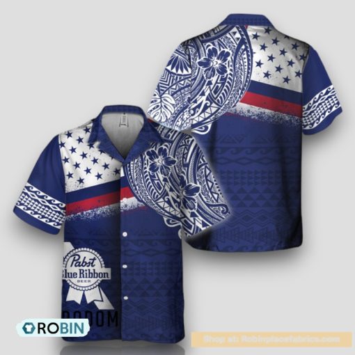 Polynesian Navy Pabst Blue Ribbon Hawaiian Shirt