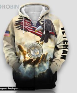 Premium God Bless US Veteran Zip Hoodie
