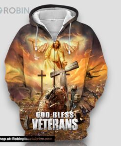 Premium God Bless Veterans Zip Hoodie