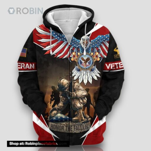 Premium Honor The Fallen US Veteran Zip Hoodie