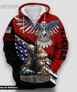 Premium Honor The Fallen US Veteran Zip Hoodie N