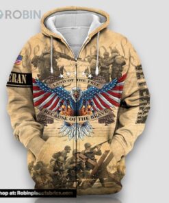 Premium Land Of The Free US Veteran Zip Hoodie