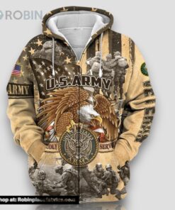 Premium Proudly Served Multiservice US Veteran Zip Hoodie 3D