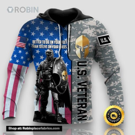 Spartan Soldier US Veteran 3D Hoodie American Veteran Gift Ideas