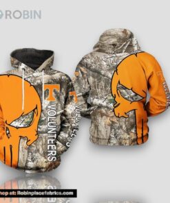 Tennessee Volunteers Camouflage Veteran Hunting and Skull Punisher 3D Hoodie Tennessee Volunteers Fans Gift