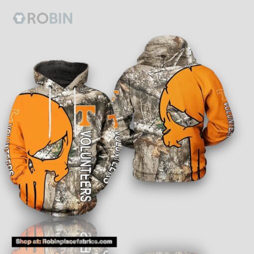 Tennessee Volunteers Camouflage Veteran Hunting and Skull Punisher 3D Hoodie Tennessee Volunteers Fans Gift