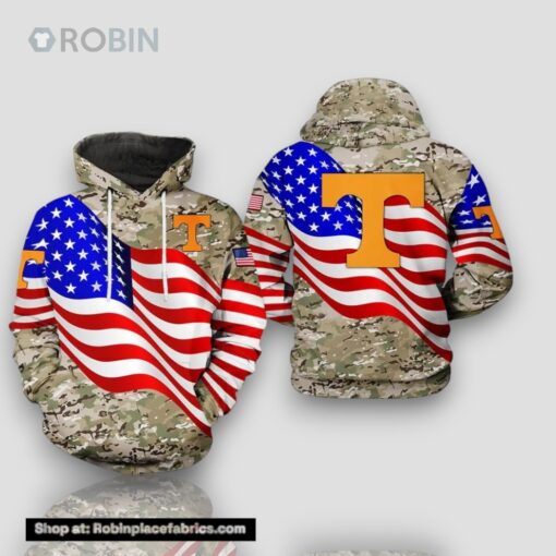 Tennessee Volunteers With Flag American Camouflage Veteran 3D Hoodie College Gifts